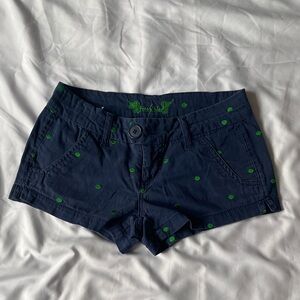 Women's Navy Shorts with Green Dot Embroidery